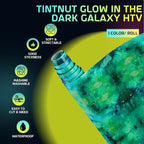Tintnut Green Galaxy Glow in the Dark HTV Vinyl, stretch washable, suitable - Image 2