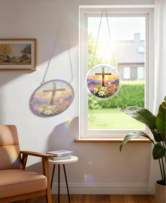 Acrylic Puzzle Suncatcher, Morning Cross Flower Field Sun Catcher - Image 3