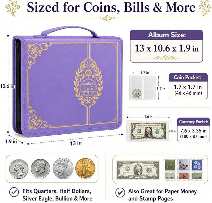 Coin Collection Book Holder for Collectors, 200 Pockets Collecting Album& 30 - Image 5