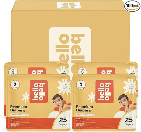 Hello Bello Diapers, Size 3 (14-24 lbs) Flower Child, 100 Count Value Pack of Premium Disposable Baby Diapers, Hypoallergenic with Soft, Cloth-Like Feel