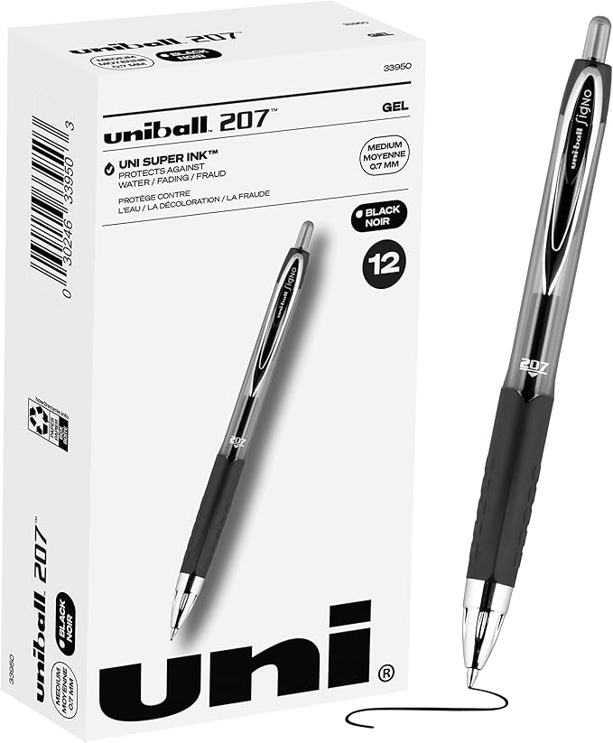 uni-ball Signo 207 Gel Pen, 0.7mm Medium Black, Smooth Writing by uni-ball