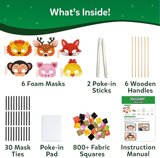 Skillmatics Poke-in Art – Animal Masks, Mess-Free DIY Wood Craft Kit | Fun - Image 4