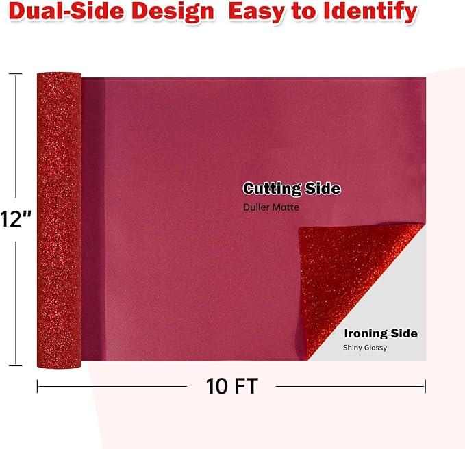 TUMIYA Red Glitter Heat Transfer Vinyl HTV Roll - Image 2