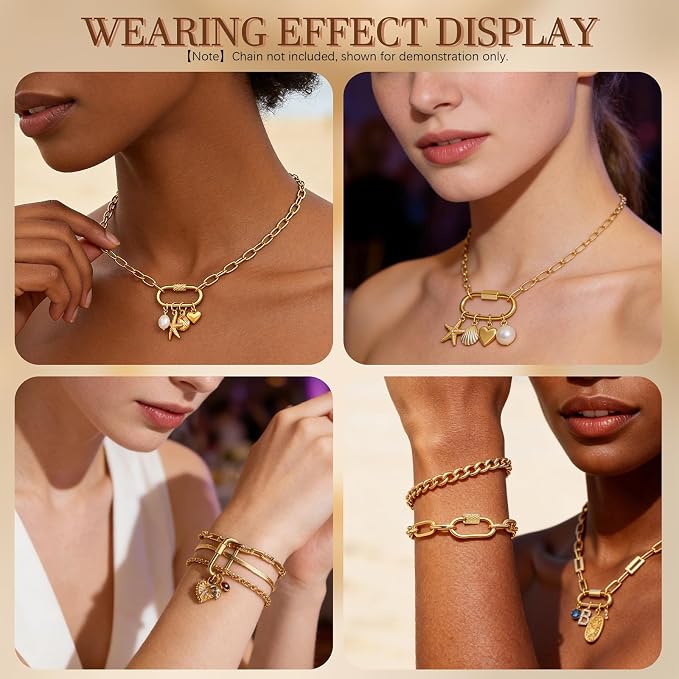 Stainless Steel Screw Lock Charms Carabiner Bracelet, 18K Gold Plated, 10 Pieces - Image 3