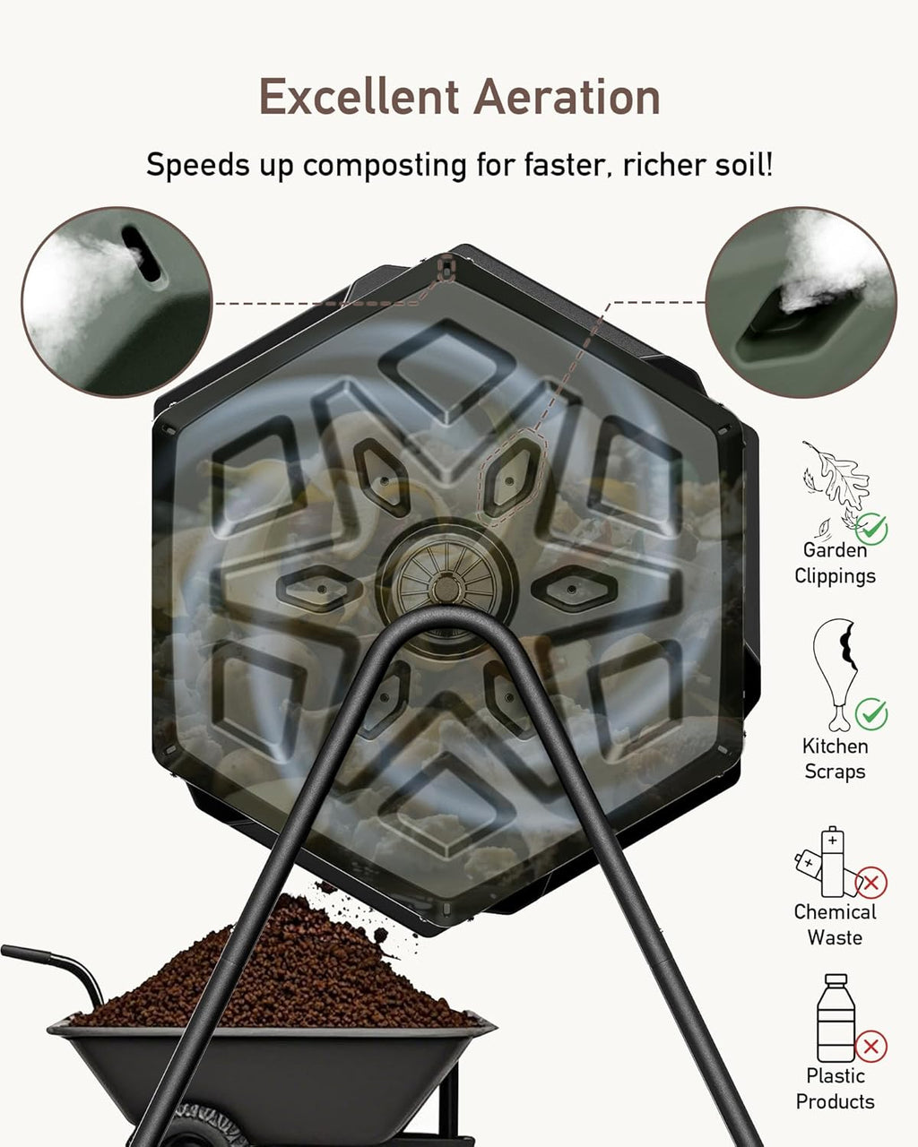 THEGROW'ING Updated 43 Gallon Compost Bin Outdoor, Fast Assemble Tumbling Composter, Dual Chamber Composter Tumbler, Rotating Compost Bin for Outside, Backyard, Garden and Yard, Green