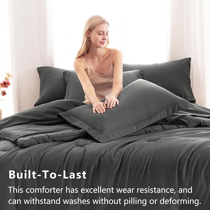 CozyLux Oversized King Comforter Set Dark Grey, 7 Pieces Bed in a Bag Comforter - Image 3