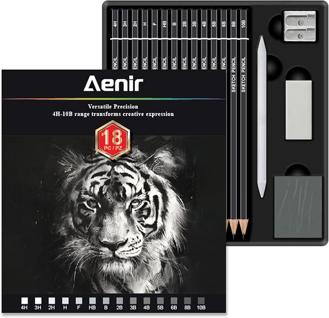 Aenir Sketch Pencils for Drawing, Drawing Pencils Set of 18, 10B–4H Graphite by Aenir