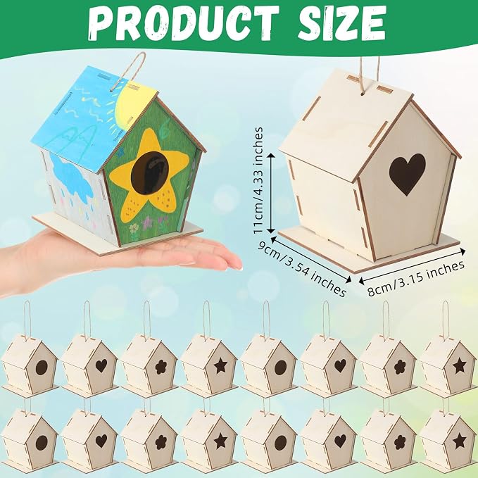 DoubleFill 60 Pcs 4. 33" DIY Wooden Birdhouses Craft - Image 2