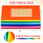 XSEINO 12 Rolls 8"x35" 1.4mm Thick Soft Felt Fabric Sheet 12 Assorted Gradient - Image 3
