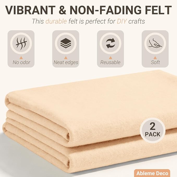 Beige Felt Fabric Sheets 18" x 18" 1.6mm Soft Craft Felt Squares | Soft Precut - Image 3