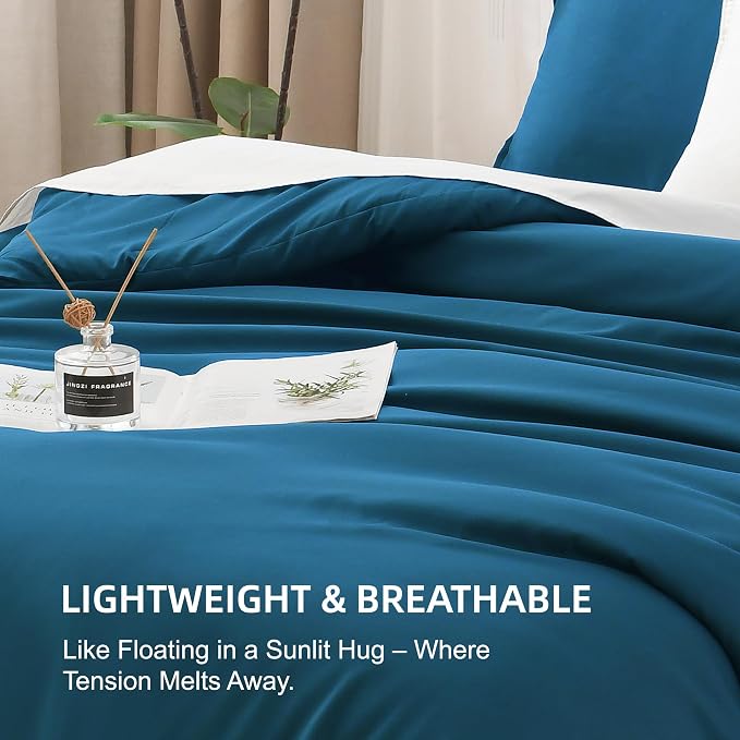 Litanika Teal Comforter Full Size, 3 Pieces Turquoise Lightweight Solid Bedding - Image 6