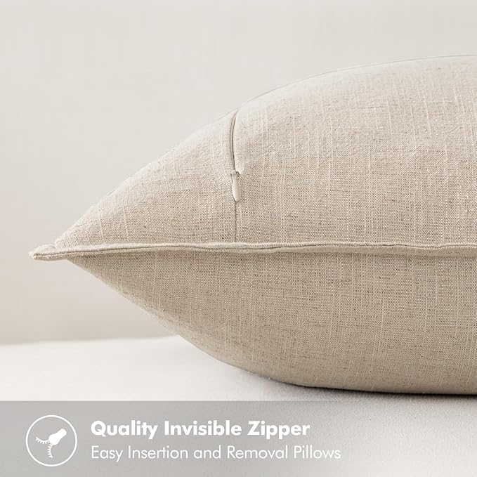 MIULEE Decorative Linen Pillow Covers 20x20 Inch Natural Beige Boho Farmhouse - Image 3