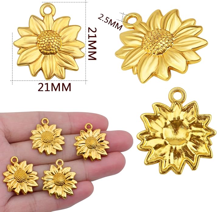BronaGrand 60pcs Sunflower Pendant Charms Alloy Sunflower Bead Charms Flower - Image 3