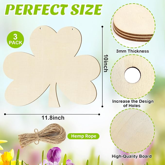 Large Size 12" Wooden Shamrock Ornaments to Paint, St. Patrick's Day Decoration - Image 7