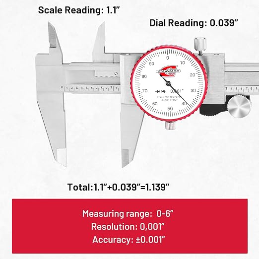 SAE Dial Caliper 0-6" Precision Measuring Tool | ±0.001" Accuracy, Mechanical - Image 3