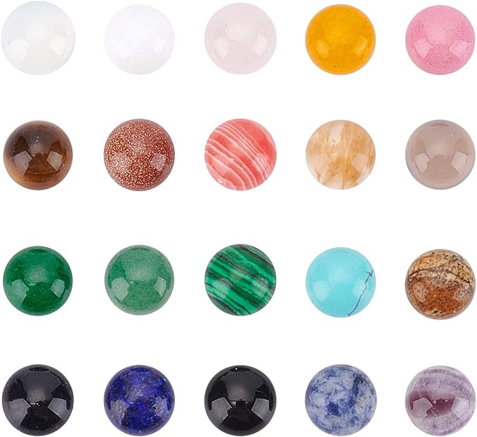 SUPERFINDINGS 40pcs 10mm Half Round Natural Cabochon 20 Color Flat Back by SUPERFINDINGS