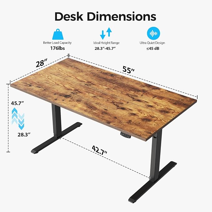 Agilestic Electric Standing Desk, 55 x 28 Inches Height Adjustable Desk - Image 8