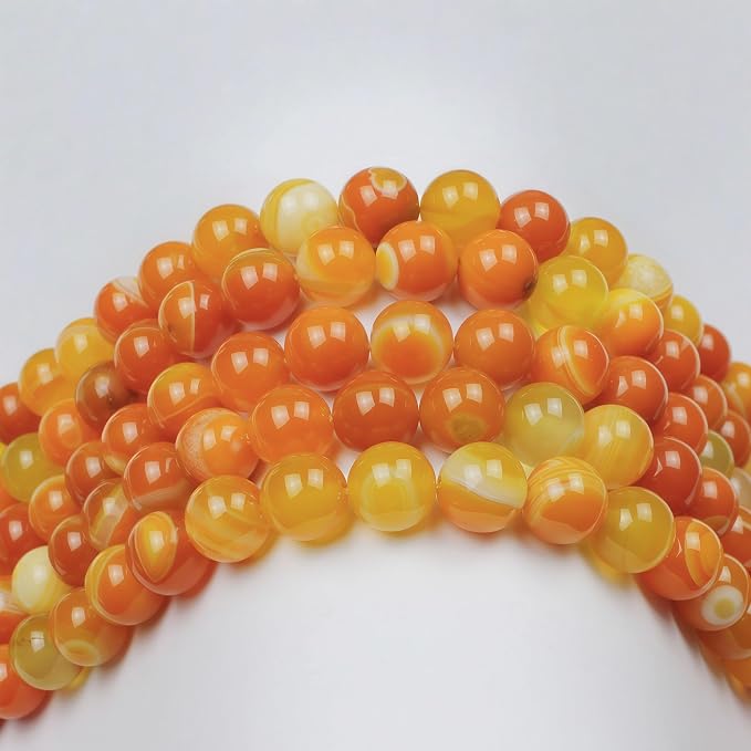 MJDCB Natural Stone Beads Orange Stripe Agate Round Loose Beads - Image 6