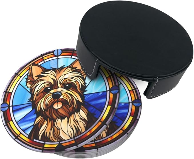 Drink Coaster Set of 6, Yorkshire Terrier Dog Mom Lover Gift, Leather Drink - Image 5