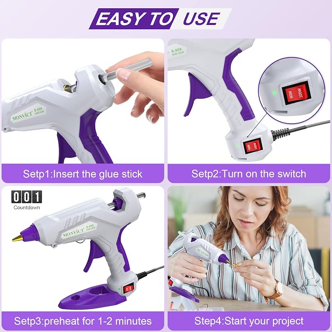 MONVICT Full Size Hot Glue Gun, Dual Temp 60/100W Base Stand | Heavy Duty Kit - Image 6