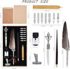 Vintage Quill Pen Ink Set, Feather Quill Pens - Image 2