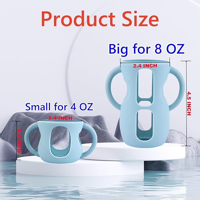 4 Pack Silicone Sleeves for Avent Natural Glass Baby Bottles, Silicone and Easy-Grip Handles for Drop Protection, Compatible with Philips Avent 4/8 OZ Glass Bottle (Light Blue, 4 OZ)