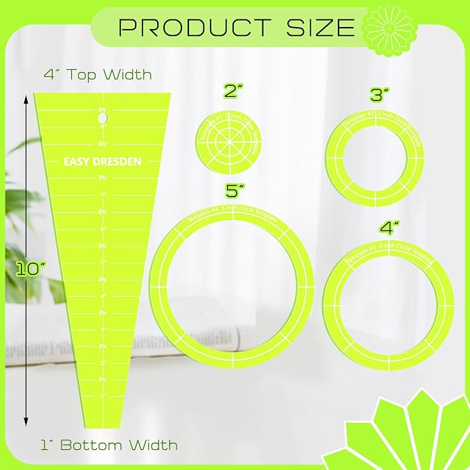 5 Pcs Acrylic Quilting Template Ruler 10 Inch Dresden Plate Template - Image 2
