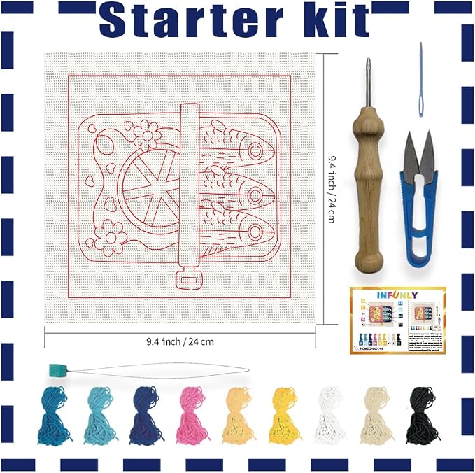 INFUNLY Fish Punch Needle Embroidery Kit 9.4 Inch Sardine Punch Needle Kit - Image 2