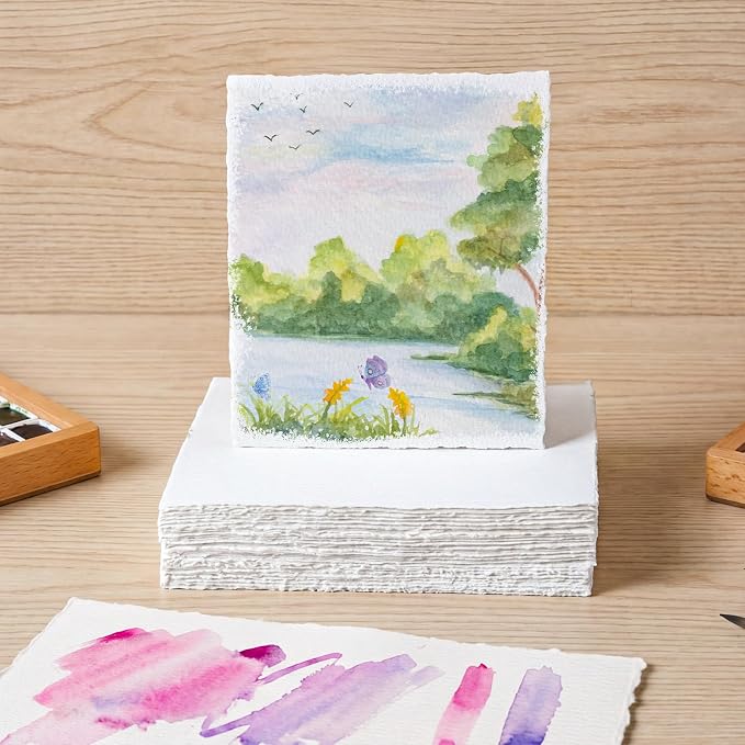 100 Sheets Watercolor Paper 6x8 inch, 300 GSM Deckled Edge Paper Rough/Textured - Image 6