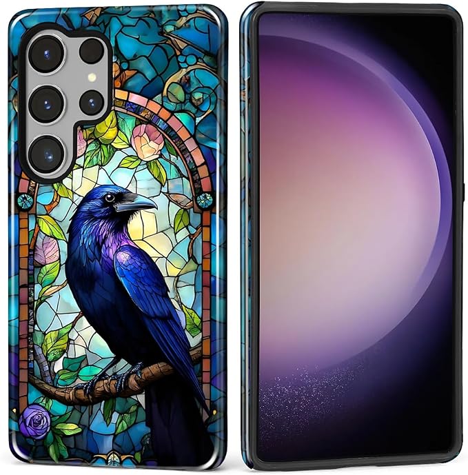 for Samsung Galaxy S25 Ultra Case, Crow Faux Stained Glass Pattern Glossy 2 in by Teonvpu