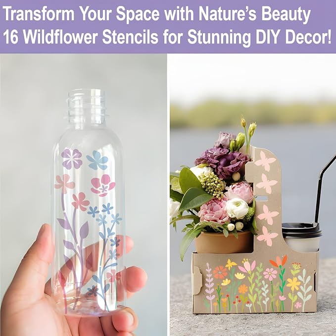 16 Pieces Wildflower Stencils for Painting on Wood, Reusable Flower Paint - Image 6