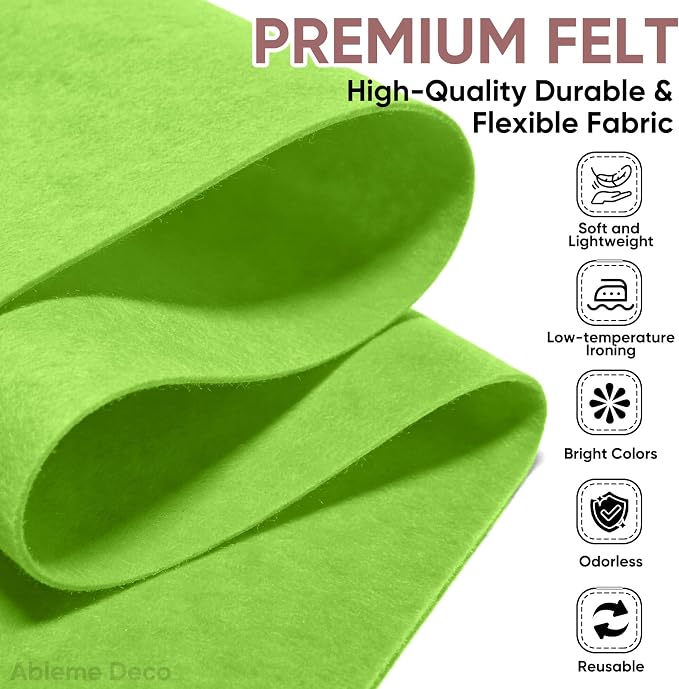 Soft Felt Fabric Sheet 18" x 36", 1.6mm Acrylic Craft Felt, Apple Green | Soft - Image 6