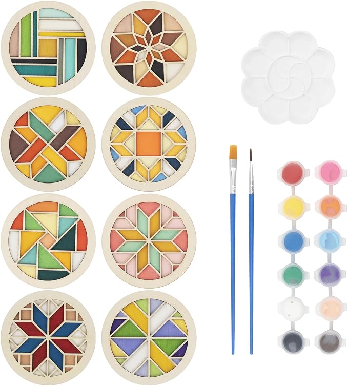 Temlum Wooden Coasters Painting Kit, Paint You Own Coaster Wooden Painting by TEMLUM