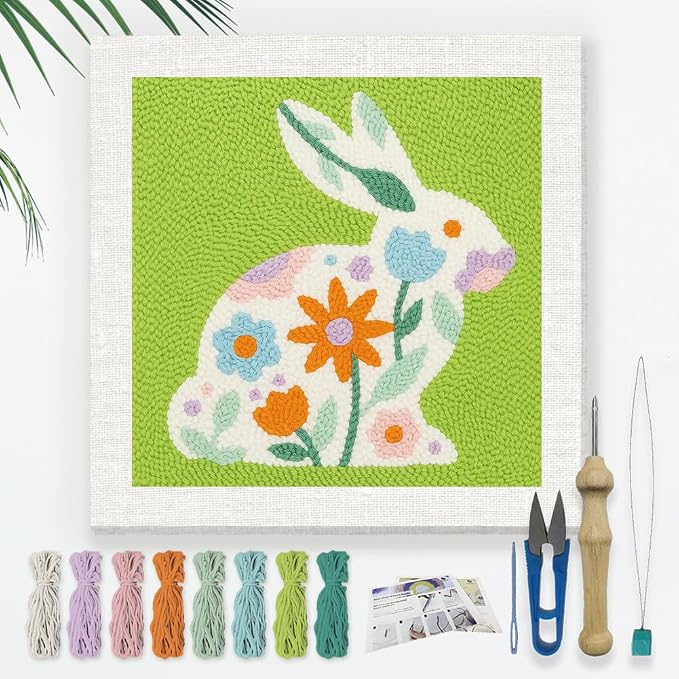 DOODLREAM Rabbit Flower DIY Punch Needle Embroidery Kit by Doodlream