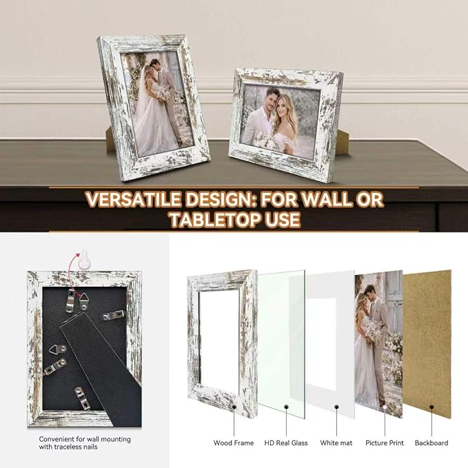5x7 Picture Frames Set of 8, Vintage Rustic Farmhouse Industrial Style Photo - Image 5