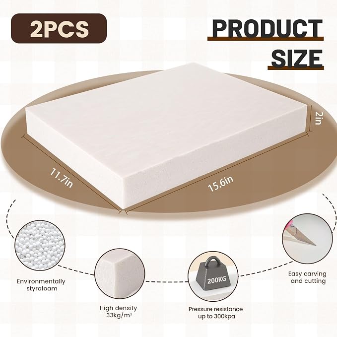High Density XPS Foam Board, 2 Pack 15.6x11.7X 2in Polystyrene Craft Foam Sheets - Image 3