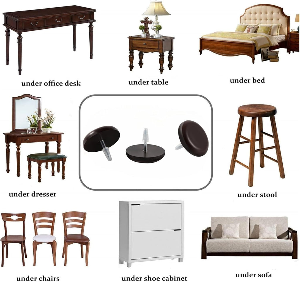 Furniture Glides Sliders-Furnigear PTFE (Teflon) Chair Leg Movers Sliders for Carpet and Hardwood Surface - Move Your Furniture Easy & Safely - Best Floor Protector (1 inch/Nail, Brown-40pack)