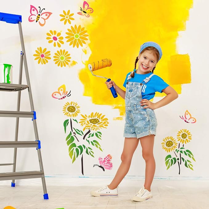 8 Pieces Sunflower Butterflies Painting Stencils Flower Butterfly Stencil Kit - Image 6