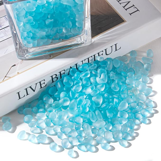 Keedolla 0.9 LB Ice Blue Sea Glass Marbles Stones Frosted Glass Pebbles - Image 4