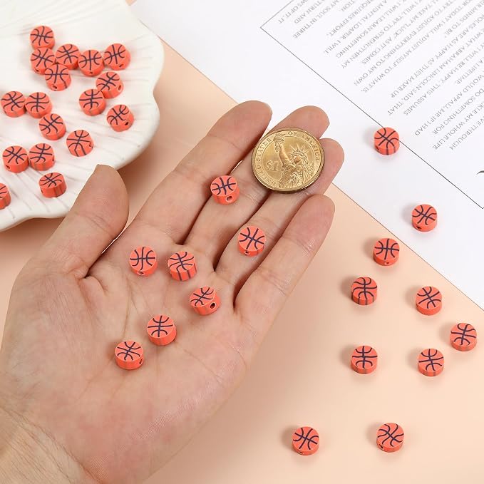 100Pcs Sports Ball Beads Basketball Polymer Clay Beads DIY Crafts Spacer Loose - Image 4