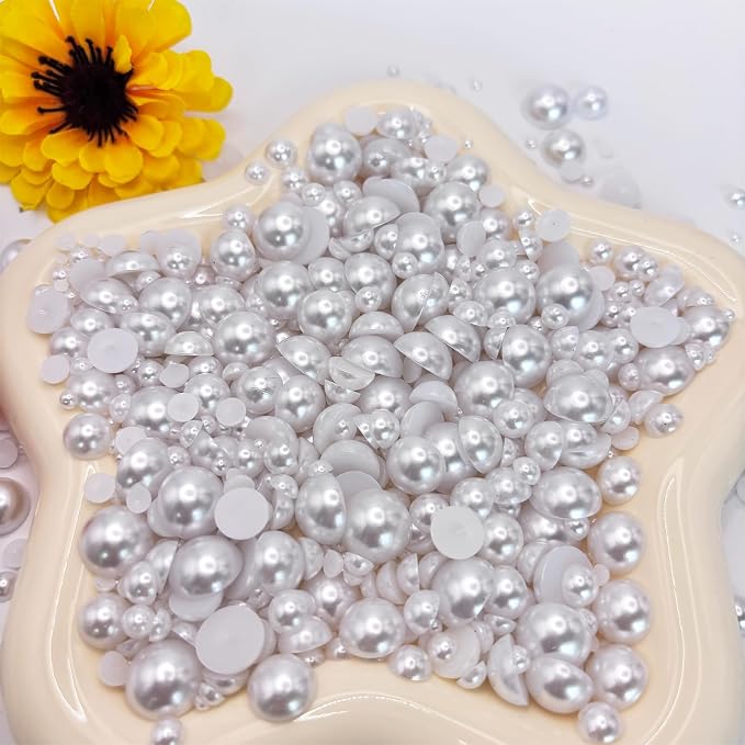 1500PCS 3-14mm White Flatback Pearls, 150g Half-Round ABS Pearls - Image 3