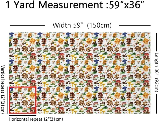 Feelyou Mushroom Fabric by The Yard, Cute Mushrooms Botanical Plants Upholstery - Image 2