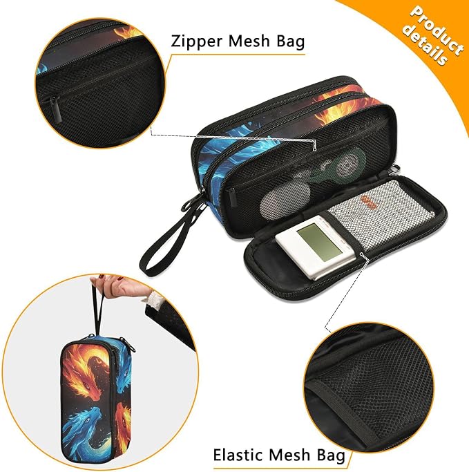 Dragons Red Blue Fire Eyes Pencil Case Box Boys Girls Large Pencil Pouch - Image 2