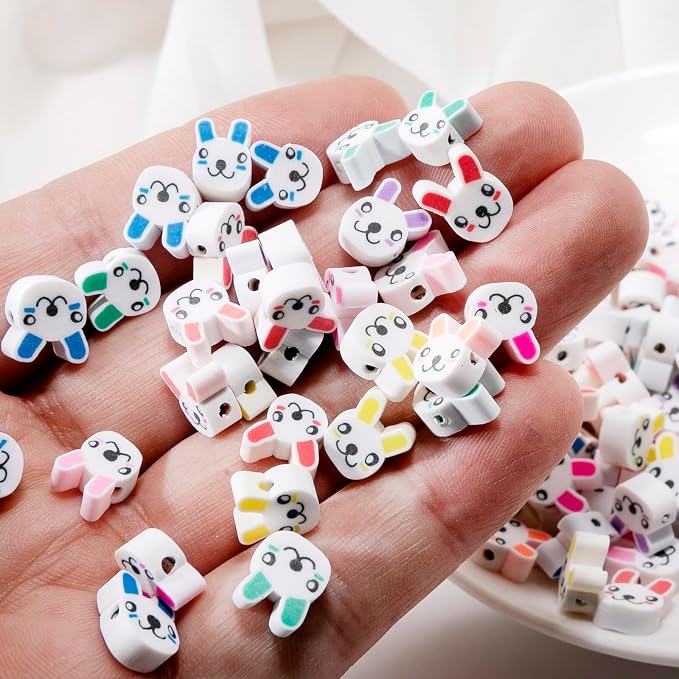 100pcs Animal Rabbit Polymer Clay Spacer Beads - Image 3