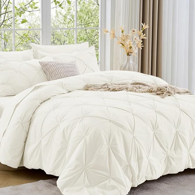Sasttie Full Size Comforter Set, 7-Piece Bed in a Bag, Pintuck Bedding Set by SASTTIE