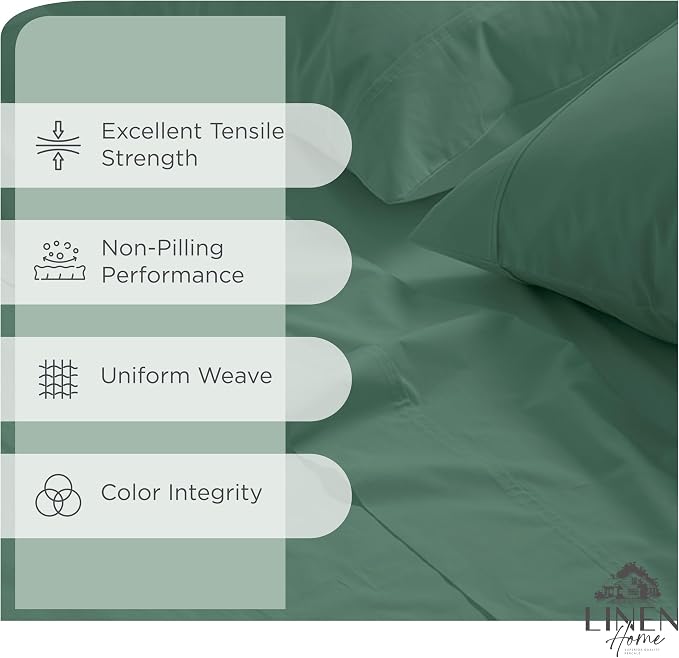 Linen Home 100% Cotton Percale Sheets Twin XL Size, Frosty Green, Deep Pocket - Image 2