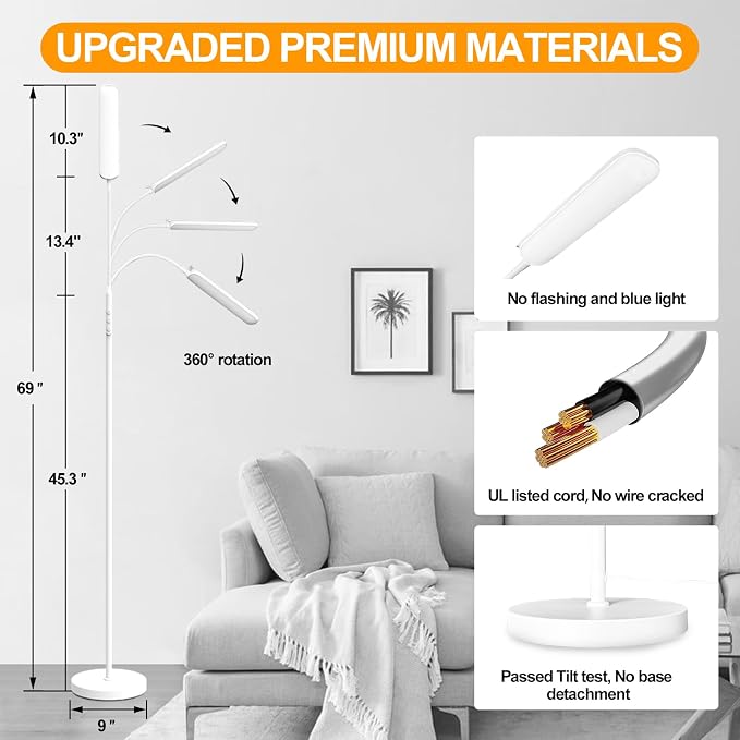 marctronic White Floor Lamp, 18W 1800LM Bright LED Floor Lamps - Image 2