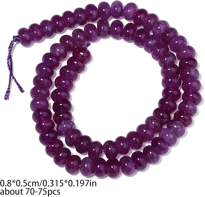 Songxi 5x8mm Natural Purple Colored Jade Stone Rondelle Beads, Gemstone - Image 2