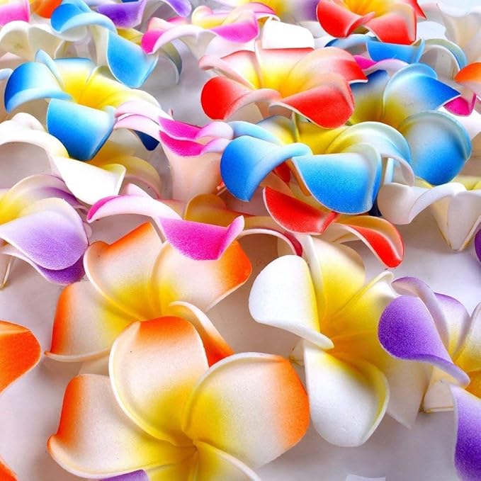 Pursuestar 100Pcs Mixed Colors Foam Hawaiian Frangipani Artificial Plumeria - Image 5