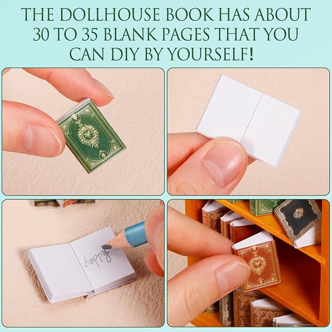 36 Pcs 1:12 Scale Miniatures Dollhouse Book and 1 Wooden Bookcase | 4 Floors - Image 3